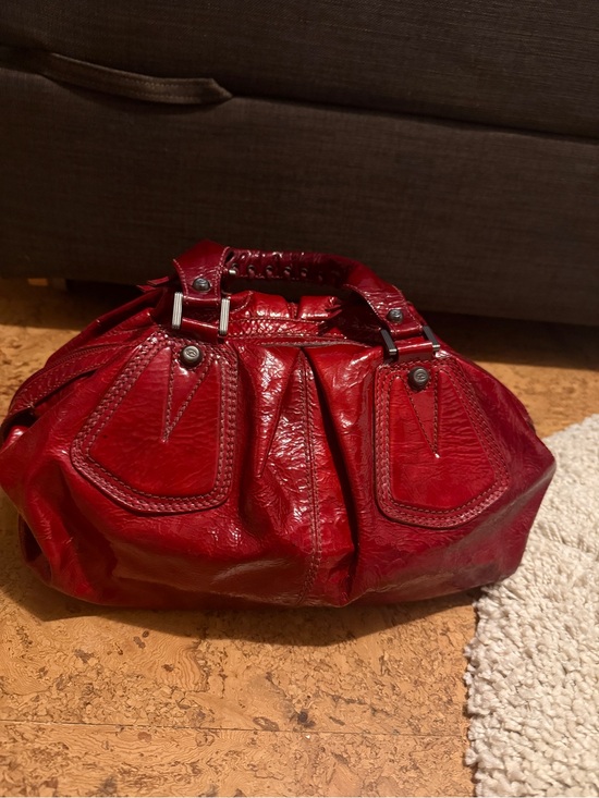 Francisco Biasia Handbags - Women's Red Leather Hobo Handbag with Top Handles